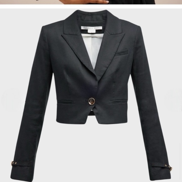 Veronica Beard “Girard” cropped one button linen tailored jacket in black. 6 - Picture 7 of 13